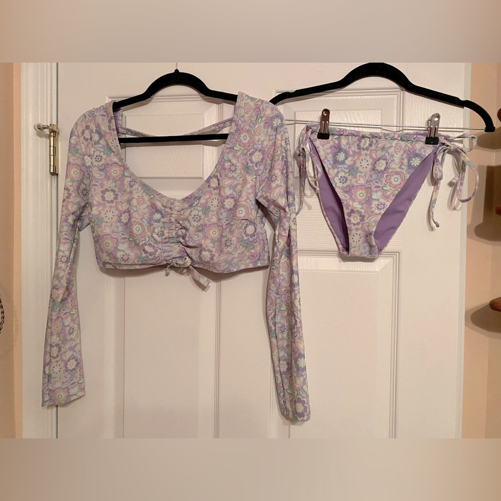 Adore Me Lavender Floral Long Sleeve Bikini Set